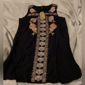 ANDREE BY UNIT Navy Dress with Pink Floral Embroidery